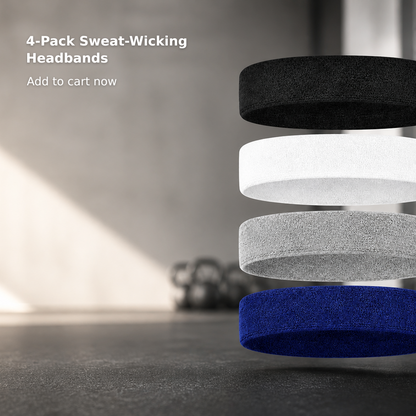4-Pack Cotton Terry Sports Headbands for Men and Women