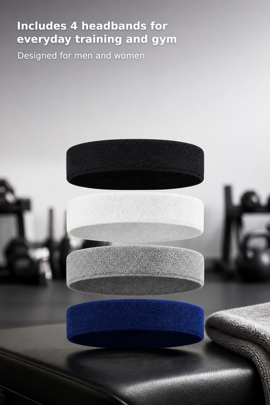 4-Pack Cotton Terry Sports Headbands for Men and Women