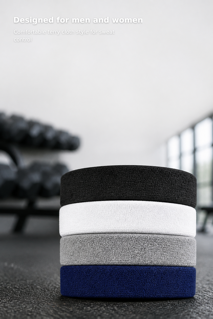 4-Pack Cotton Terry Sports Headbands for Men and Women
